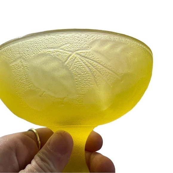Vintage Compote Candy Trinket Dishes 2 Matching Canary Yellow Frosted Glass - Picture 12 of 14